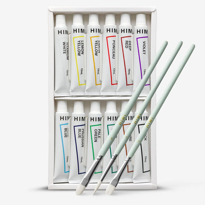 HIMI : Tube Gouache Kit : Set of 12 : 12ml : 3 Brushes Included + 10 Paper Sheets