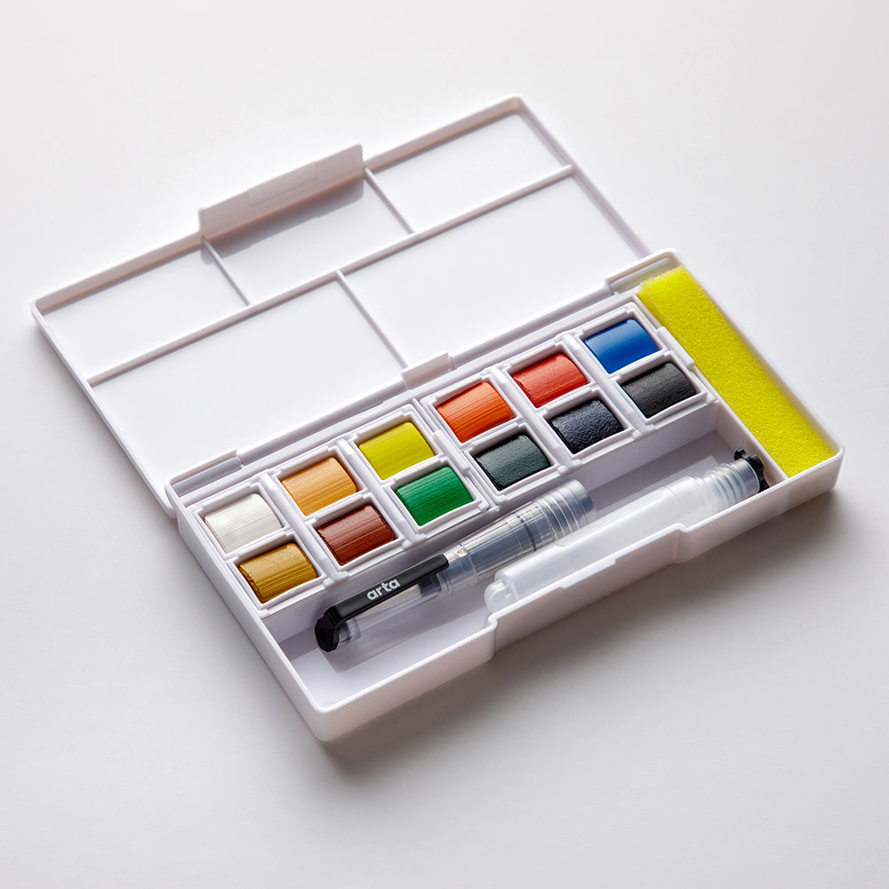 Arta : Watercolour : Half Pan : Pocket Box Set : 12 Half pans and Brush