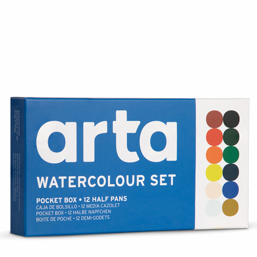 Arta : Watercolour : Half Pan : Pocket Box Set : 12 Half pans and Brush