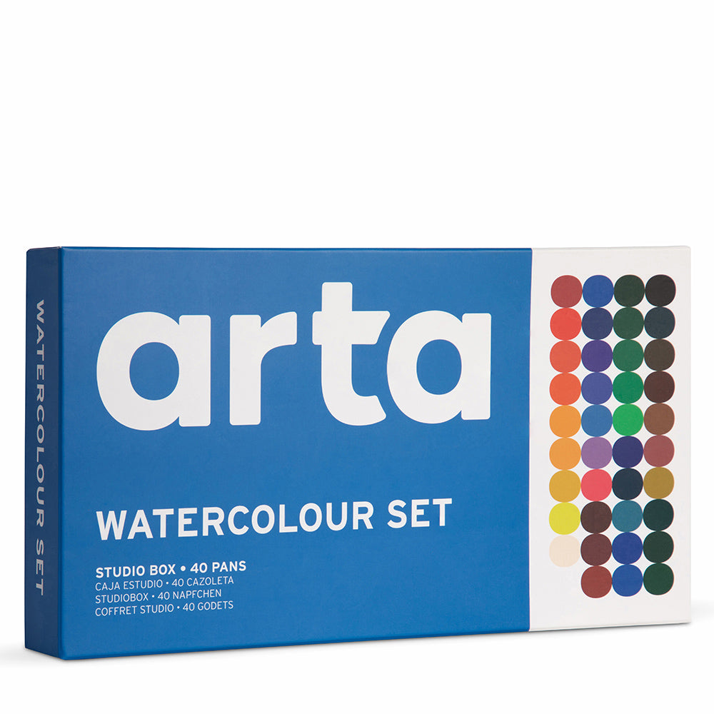 Arta : Watercolour : Half Pan : Studio Set : 40 Half Pans with 2 Brushes and Pad