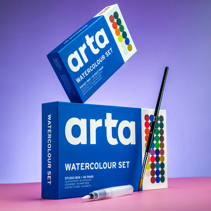 Arta : Watercolour : Half Pan : Studio Set : 40 Half Pans with 2 Brushes and Pad