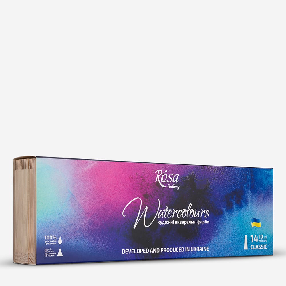 Rosa Gallery : Watercolour Paint : 10ml : 14 Assorted Colours : Wooden Box Set