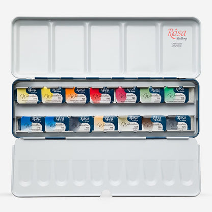 Rosa Gallery : Watercolour Paint : Full Pans : Classic Set of 14 : Indigo Metal Case