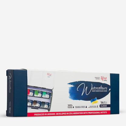 Rosa Gallery : Watercolour Paint : Full Pans : Classic Set of 14 : Indigo Metal Case
