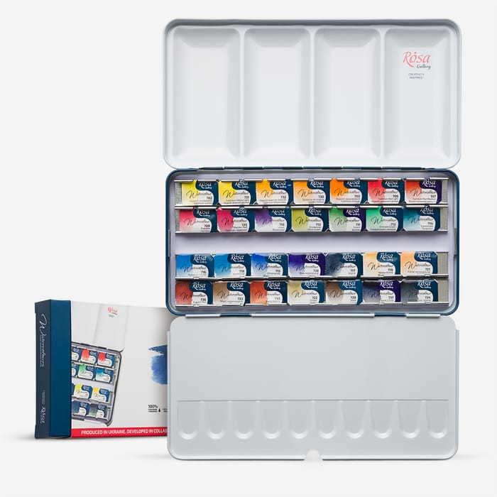 Rosa Gallery : Watercolour Paint : Full Pans : Classic Set of 28 : Indigo Metal Case
