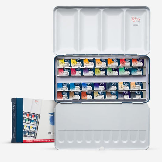 Rosa Gallery : Watercolour Paint : Full Pans : Classic Set of 28 : Indigo Metal Case