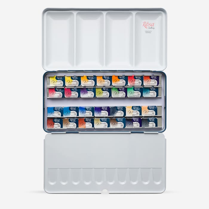 Rosa Gallery : Watercolour Paint : Full Pans : Classic Set of 28 : Indigo Metal Case