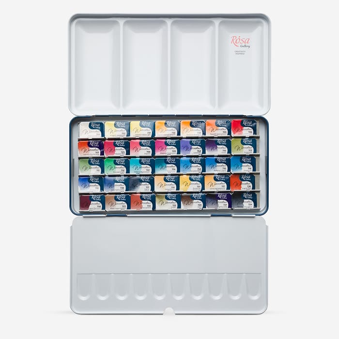Rosa Gallery : Watercolour Paint : Full Pans : Classic Set of 35 : Indigo Metal Case