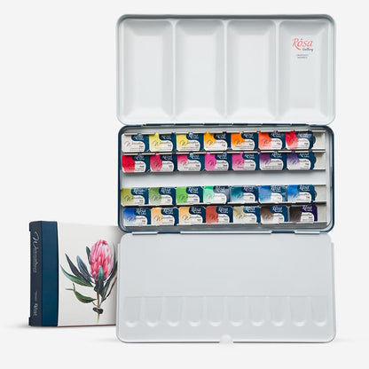 Rosa Gallery : Watercolour Paint : Full Pans : Botanical Set of 28 : Indigo Metal Case