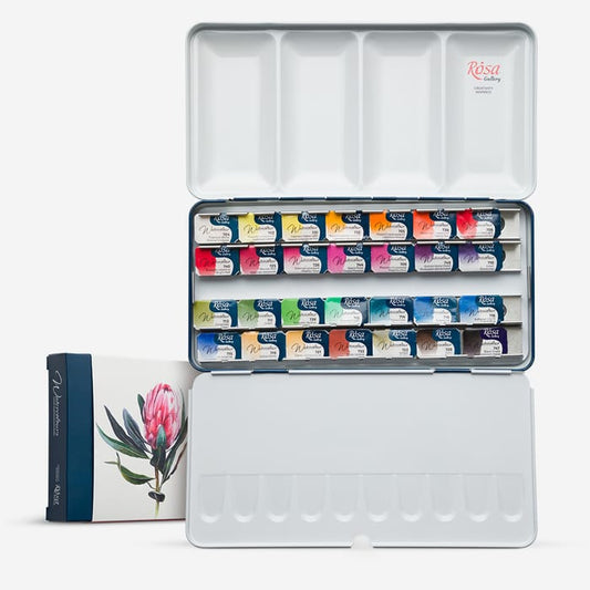 Rosa Gallery : Watercolour Paint : Full Pans : Botanical Set of 28 : Indigo Metal Case