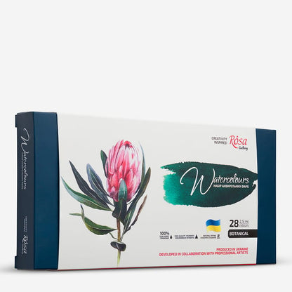 Rosa Gallery : Watercolour Paint : Full Pans : Botanical Set of 28 : Indigo Metal Case