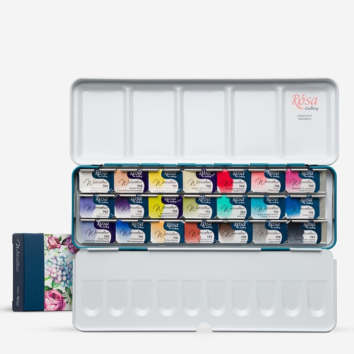 Rosa Gallery : Watercolour Paint : Full Pans : Romantic Set of 21 : Turquoise Metal Case