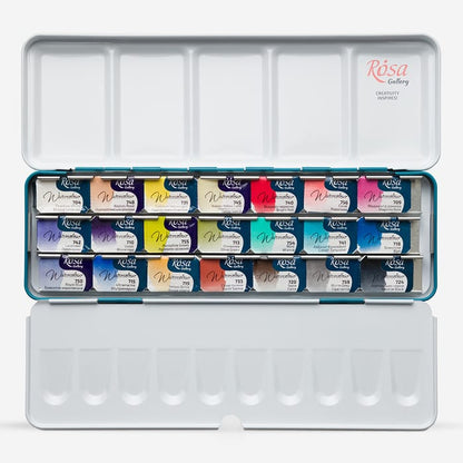 Rosa Gallery : Watercolour Paint : Full Pans : Romantic Set of 21 : Turquoise Metal Case