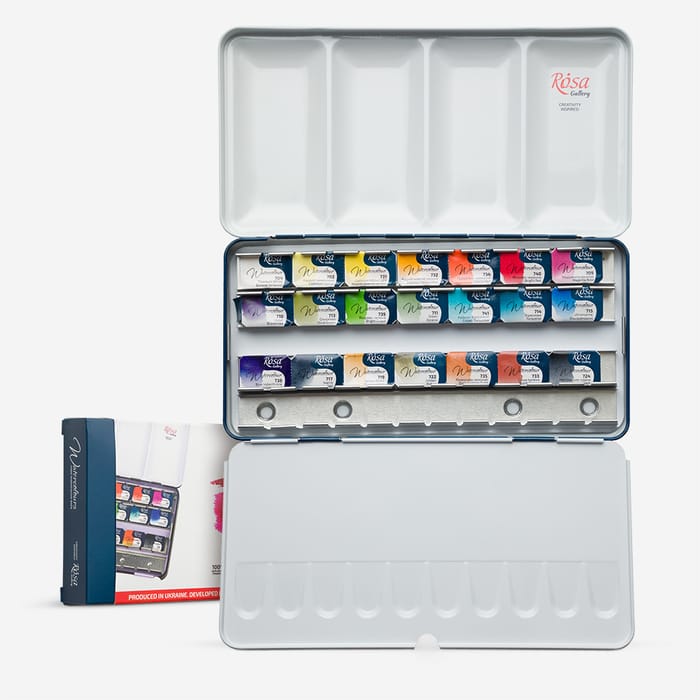 Rosa Gallery : Watercolour Paint : Full Pans : Modern Set of 21 : Indigo Metal Case