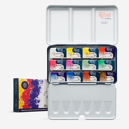 Rosa Gallery : Watercolour Paint : Full Pans : Monopigmented Set of 12 : Indigo Metal Case