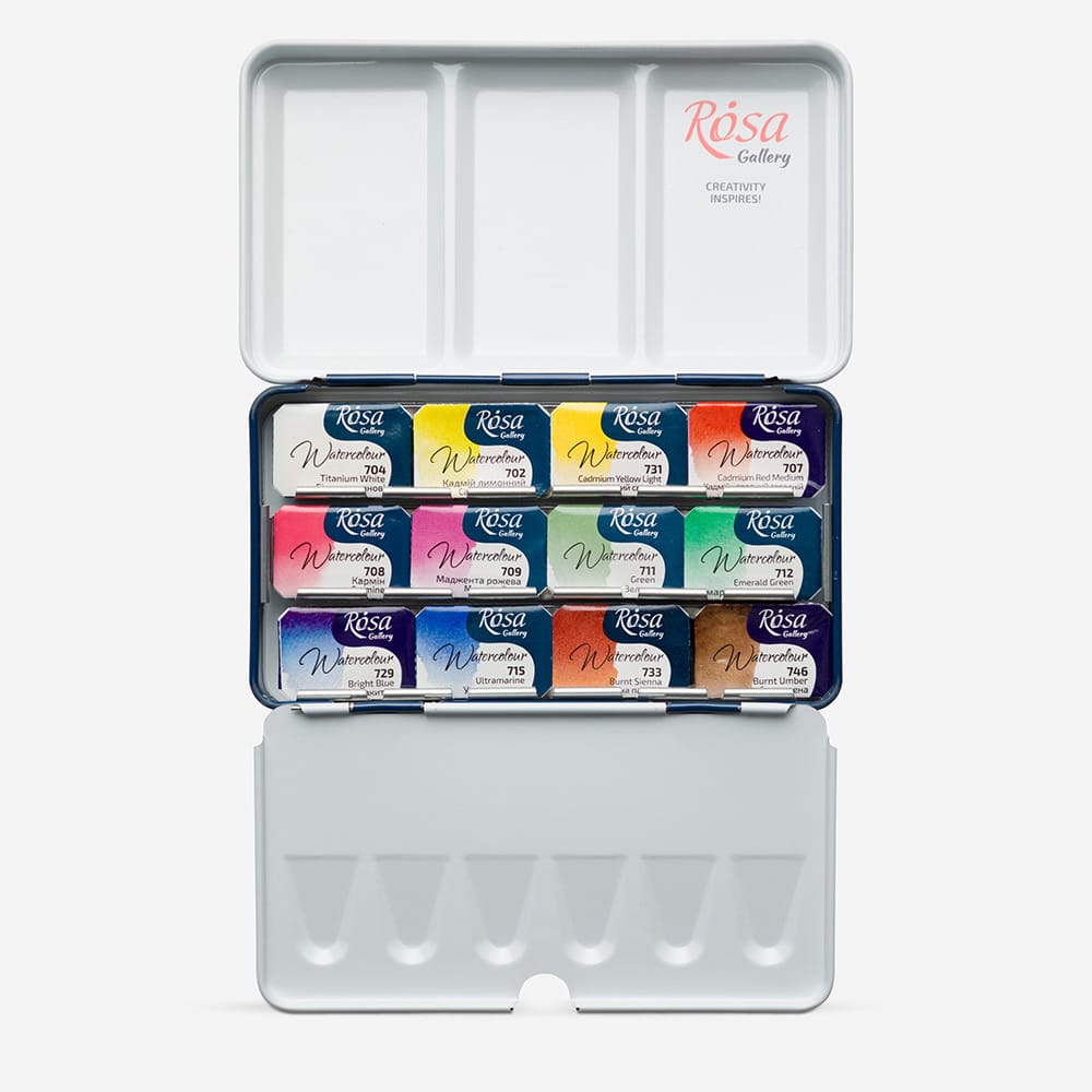 Rosa Gallery : Watercolour Paint : Full Pans : Monopigmented Set of 12 : Indigo Metal Case