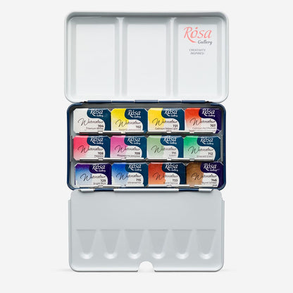 Rosa Gallery : Watercolour Paint : Full Pans : Monopigmented Set of 12 : Indigo Metal Case