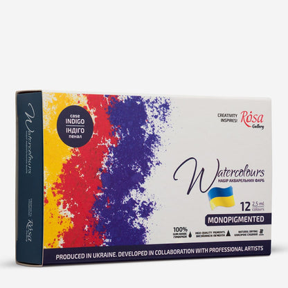 Rosa Gallery : Watercolour Paint : Full Pans : Monopigmented Set of 12 : Indigo Metal Case