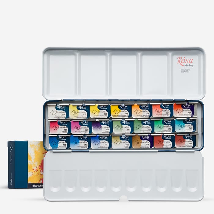 Rosa Gallery : Watercolour Paint : Full Pans : Monopigmented Set of 21 : Indigo Metal Case