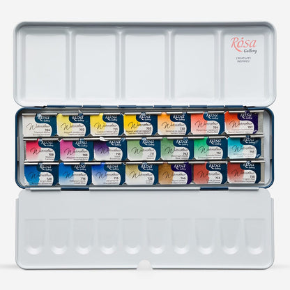 Rosa Gallery : Watercolour Paint : Full Pans : Monopigmented Set of 21 : Indigo Metal Case
