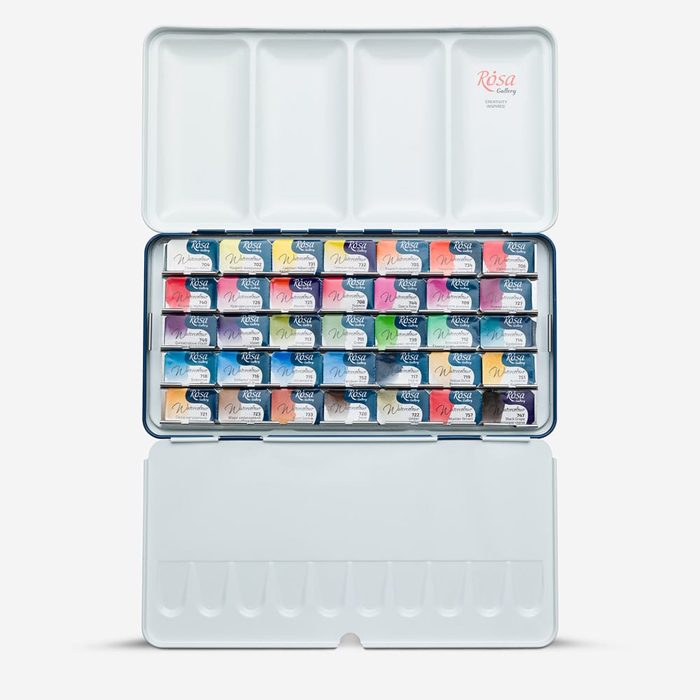 Rosa Gallery : Watercolour Paint : Full Pans : Botanical Set of 35 : Indigo metal case