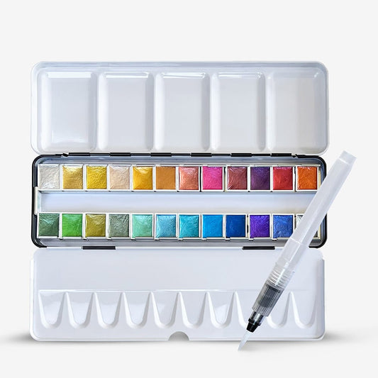 Zieler : Premium Watercolour : Half Pan : Metal Box : Metallic : Set of 24