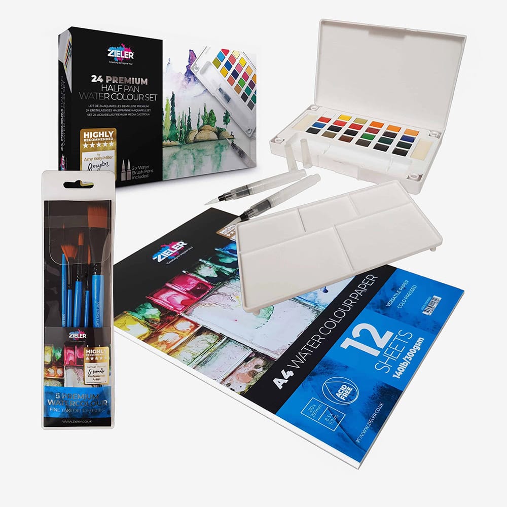 Zieler : Premium Watercolour Paint : Half Pan : Starter Set