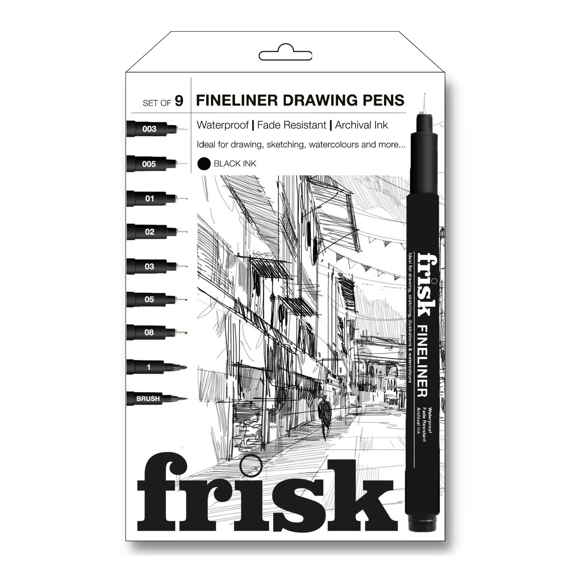 Frisk Fineliner Drawing Pens - Set of 9