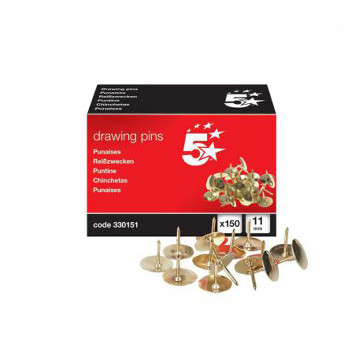 5 Star Office Brassed Drawing Pins - Pack of 150