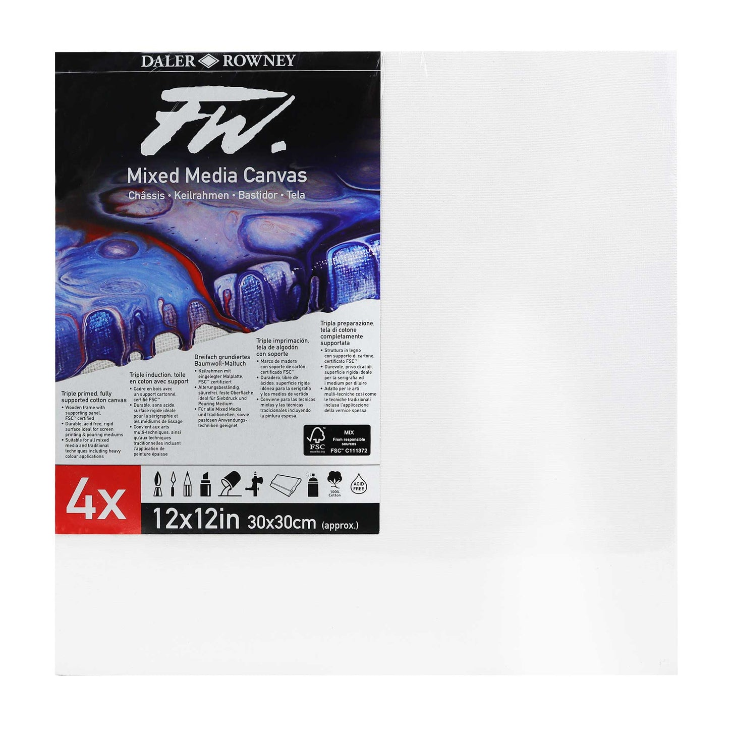 Daler-Rowney FW Mixed Media Rigid Canvas (Multi-Packs) - 12x12in