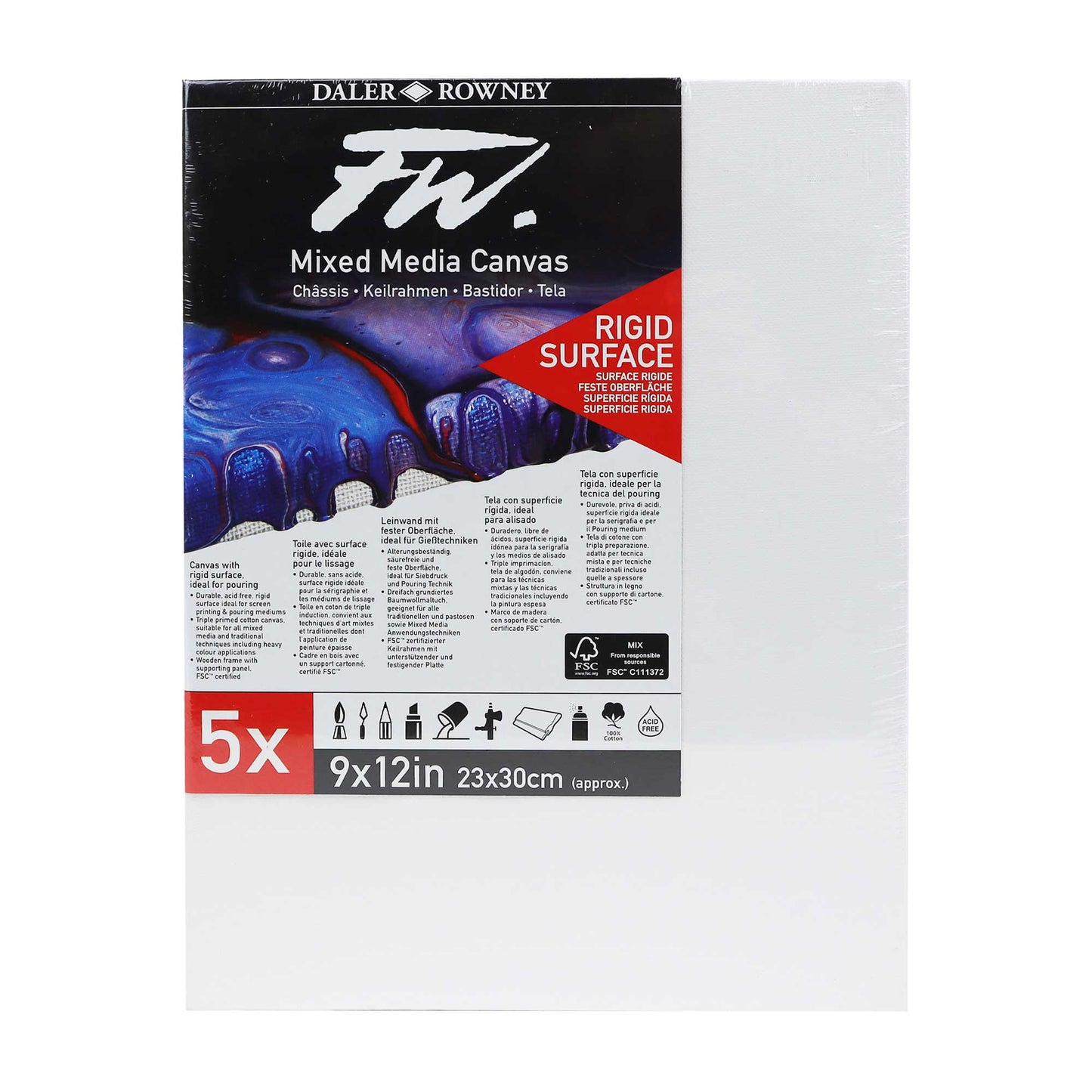 Daler-Rowney FW Mixed Media Rigid Canvas (Multi-Packs) - 9x12in
