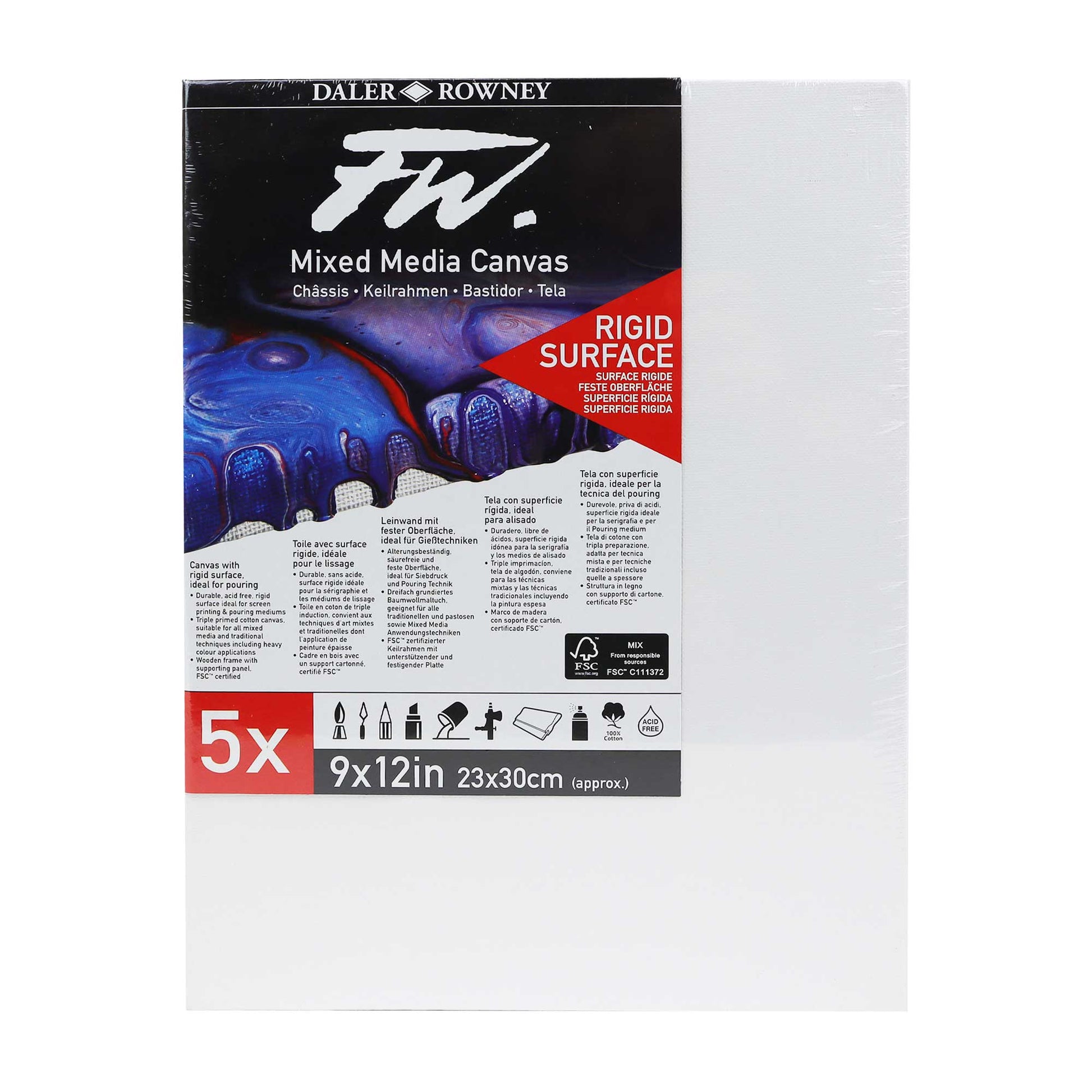 Daler-Rowney FW Mixed Media Rigid Canvas (Multi-Packs) - 9x12in