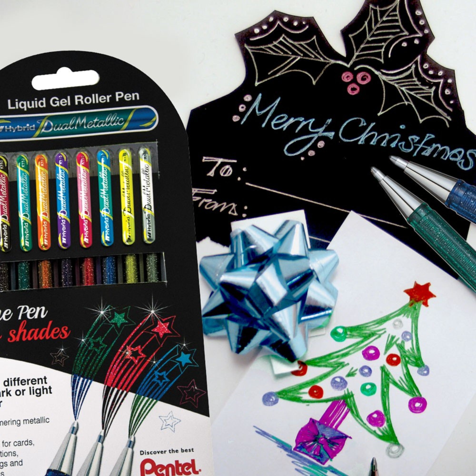 Pentel Hybrid Dual Metallic Gel Roller Pens - Christmas Card Sample