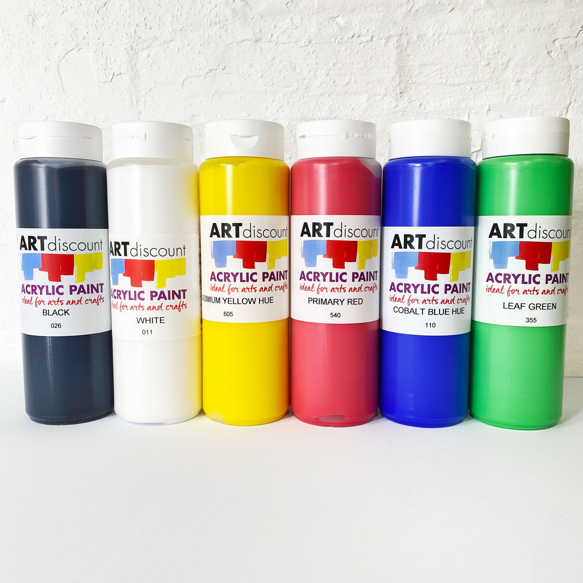 ARTDiscount Acrylic Paint Trial Pack of 6 500ml bottles.