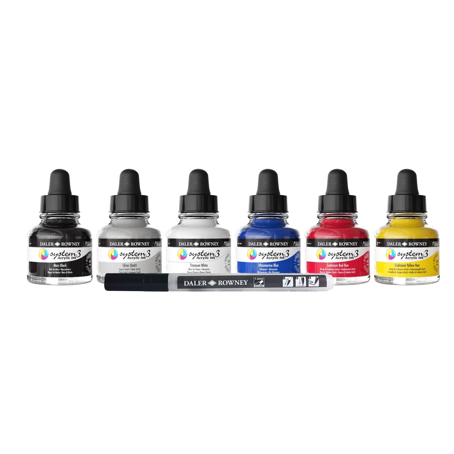 Daler-Rowney System3 Acrylic Ink Intro Set - 6 x 29.5ml Bottles