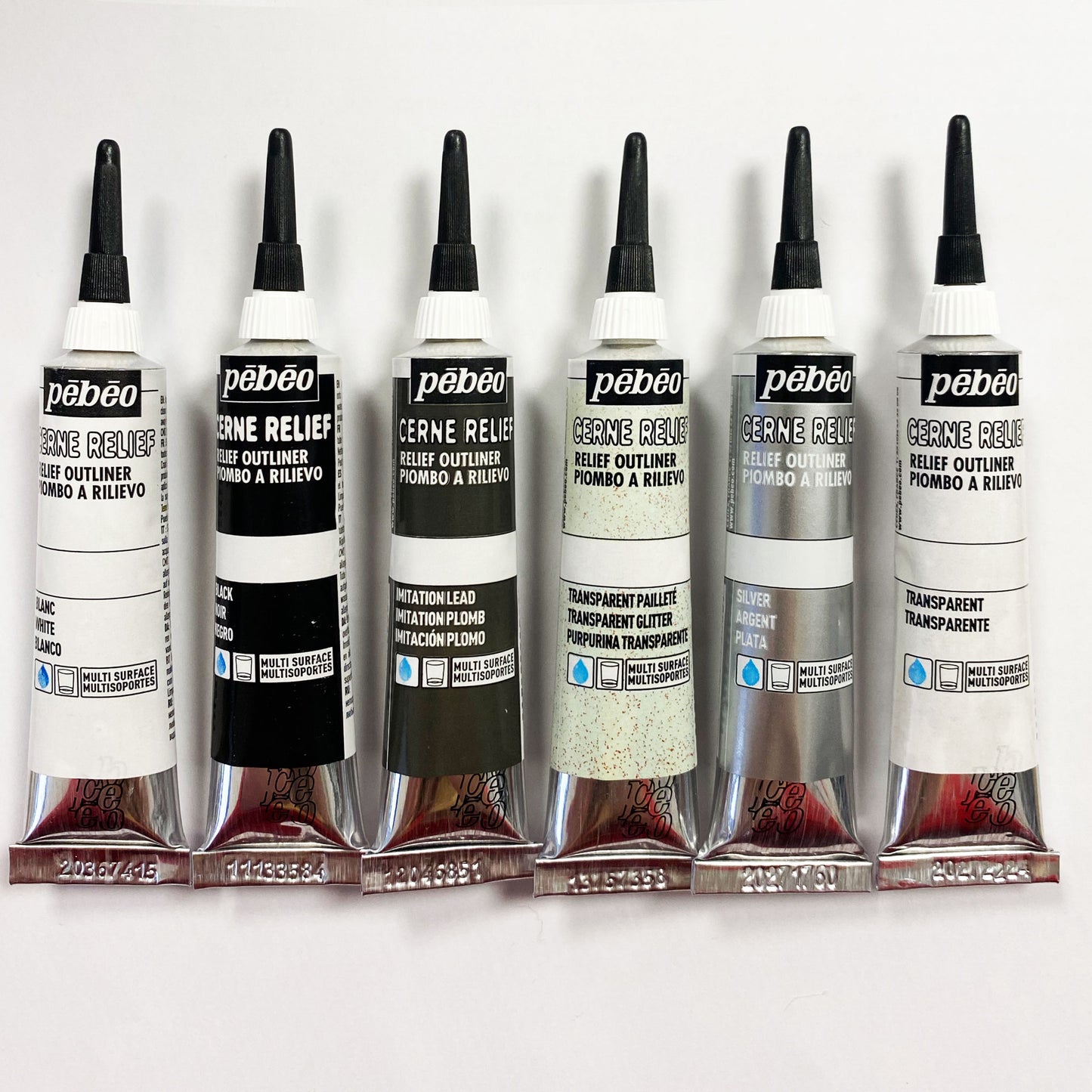 Pebeo Vitrail Cerne Relief Outliner - 20ml - White, Black, Imitation Lead, Transparent Glitter, Silver, and Transparent