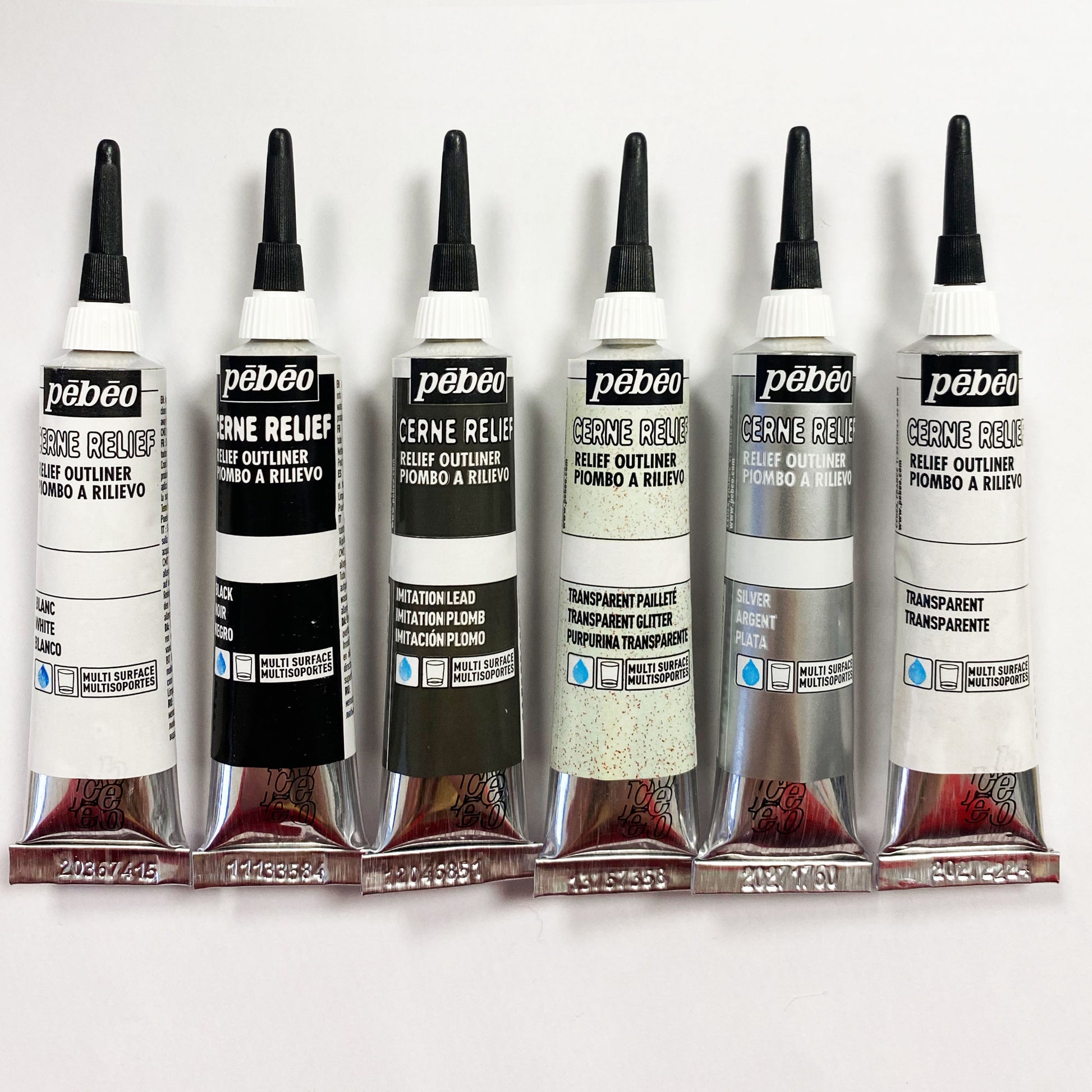 Pebeo Vitrail Cerne Relief Outliner - 20ml - White, Black, Imitation Lead, Transparent Glitter, Silver, and Transparent