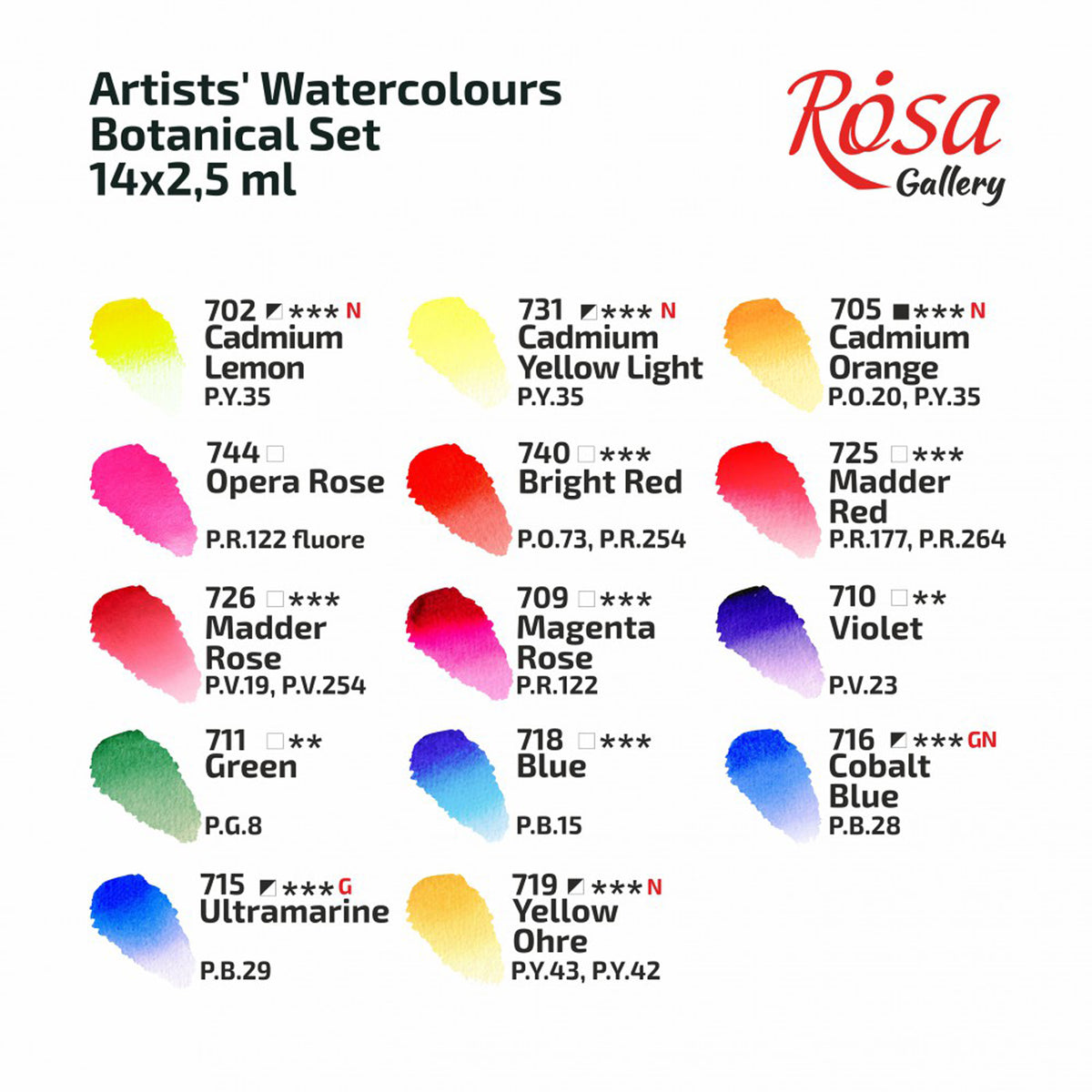 ROSA Gallery Artists watercolour set of 35 colours BOTANICAL