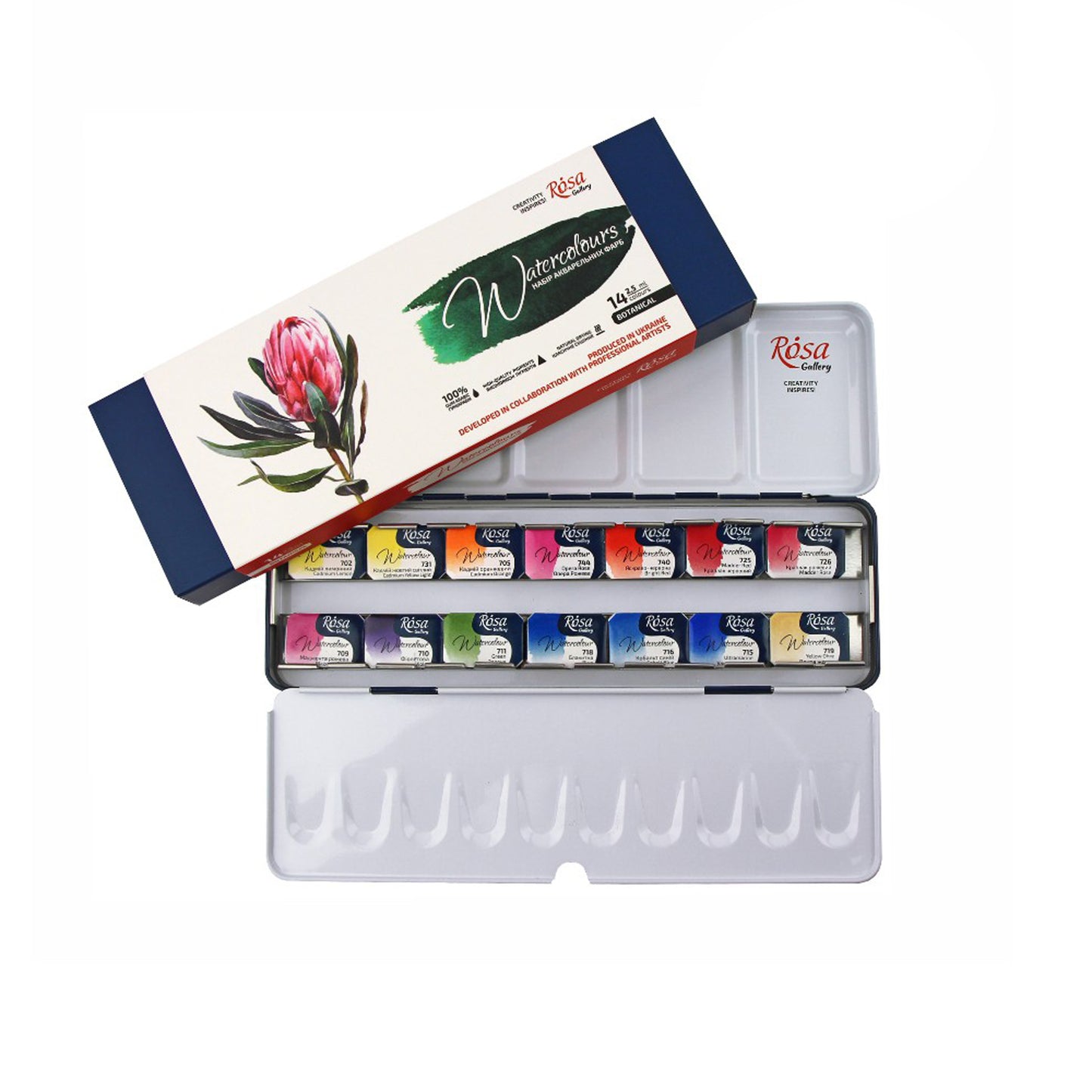 Rosa Gallery Watercolour - 14 x Whole Pan Tin Set - Botanical