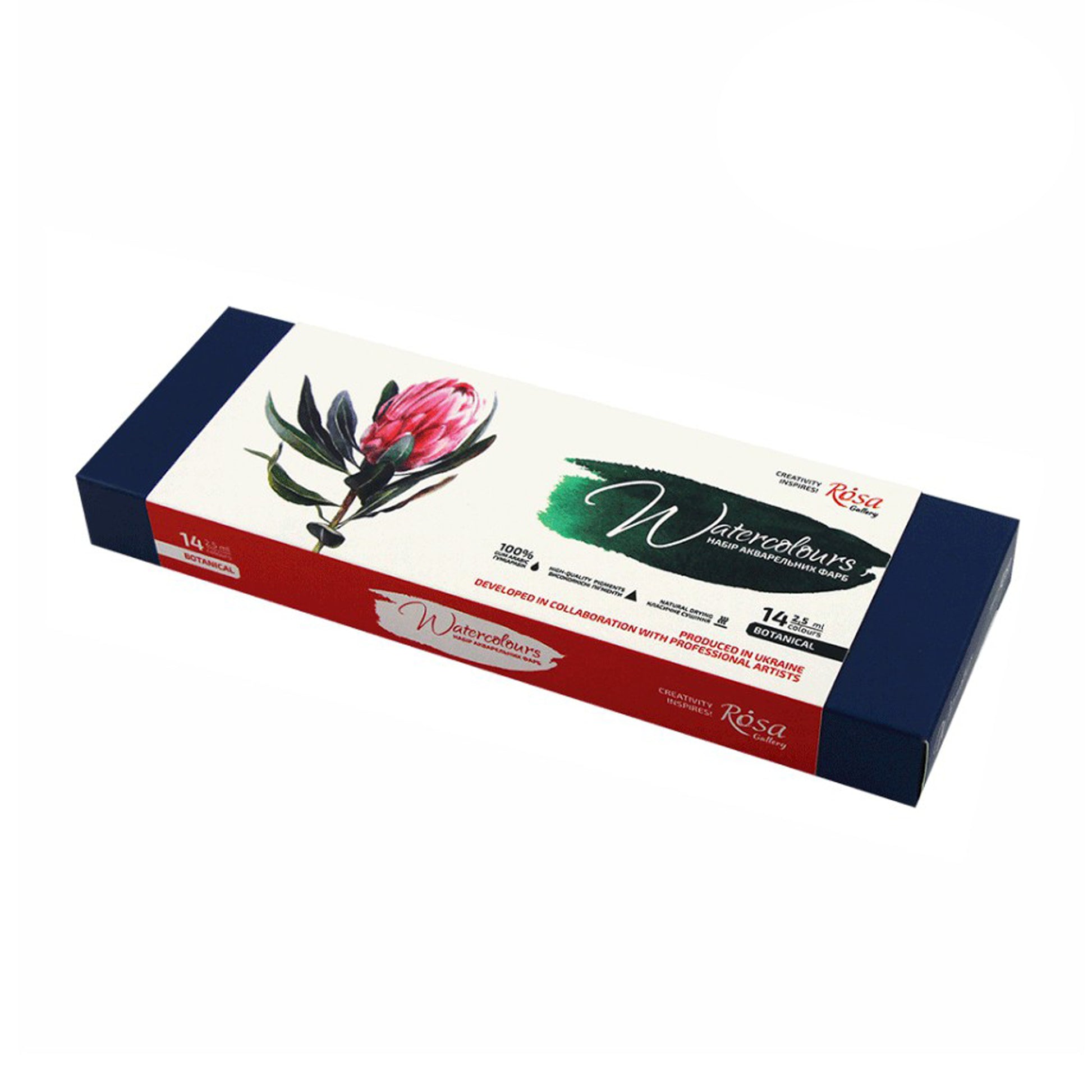 Rosa Gallery Watercolour - 14 x Whole Pan Tin Set - Botanical -Box