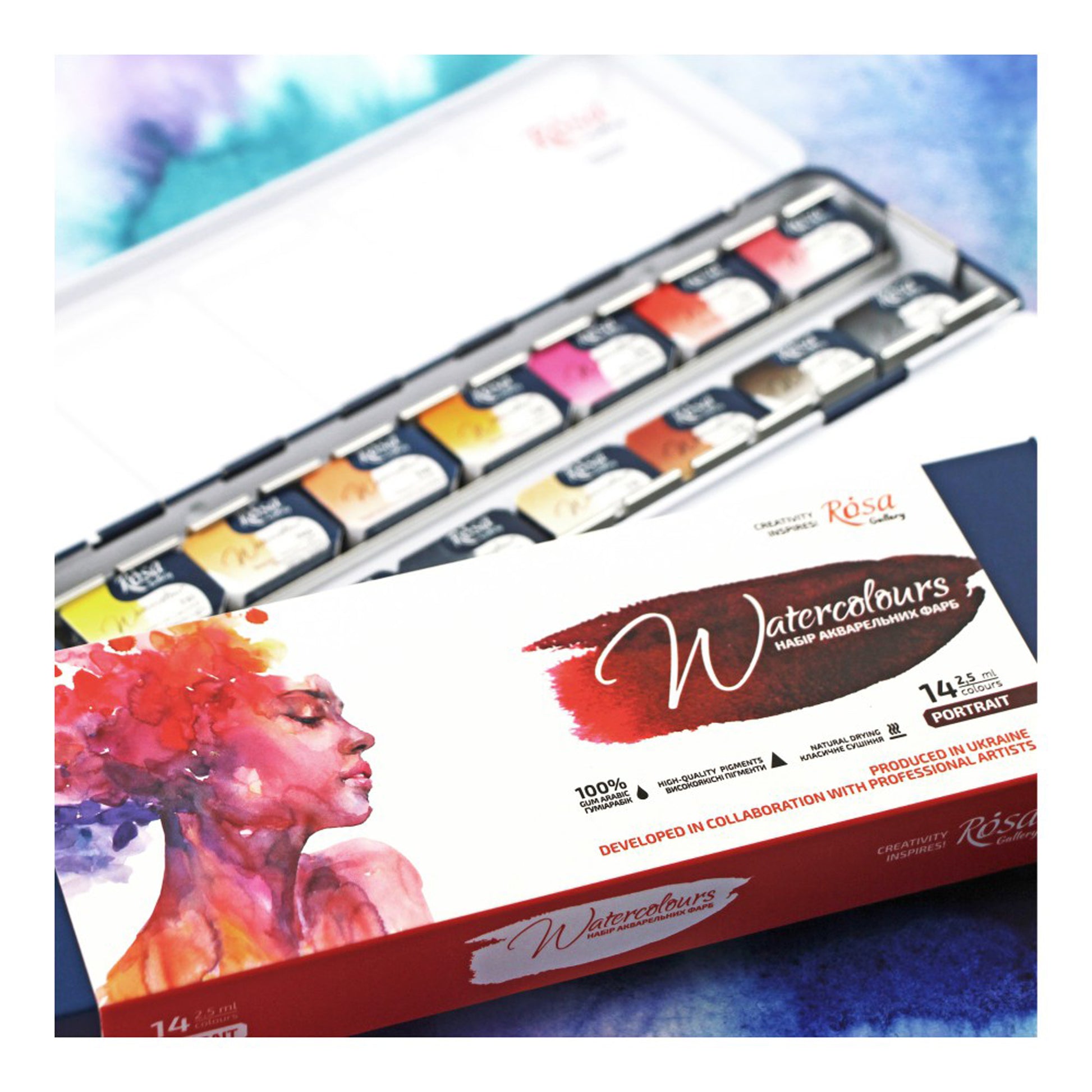 Rosa Gallery Watercolour - 14 x Whole Pan Tin Set - Portrait - Mood Image