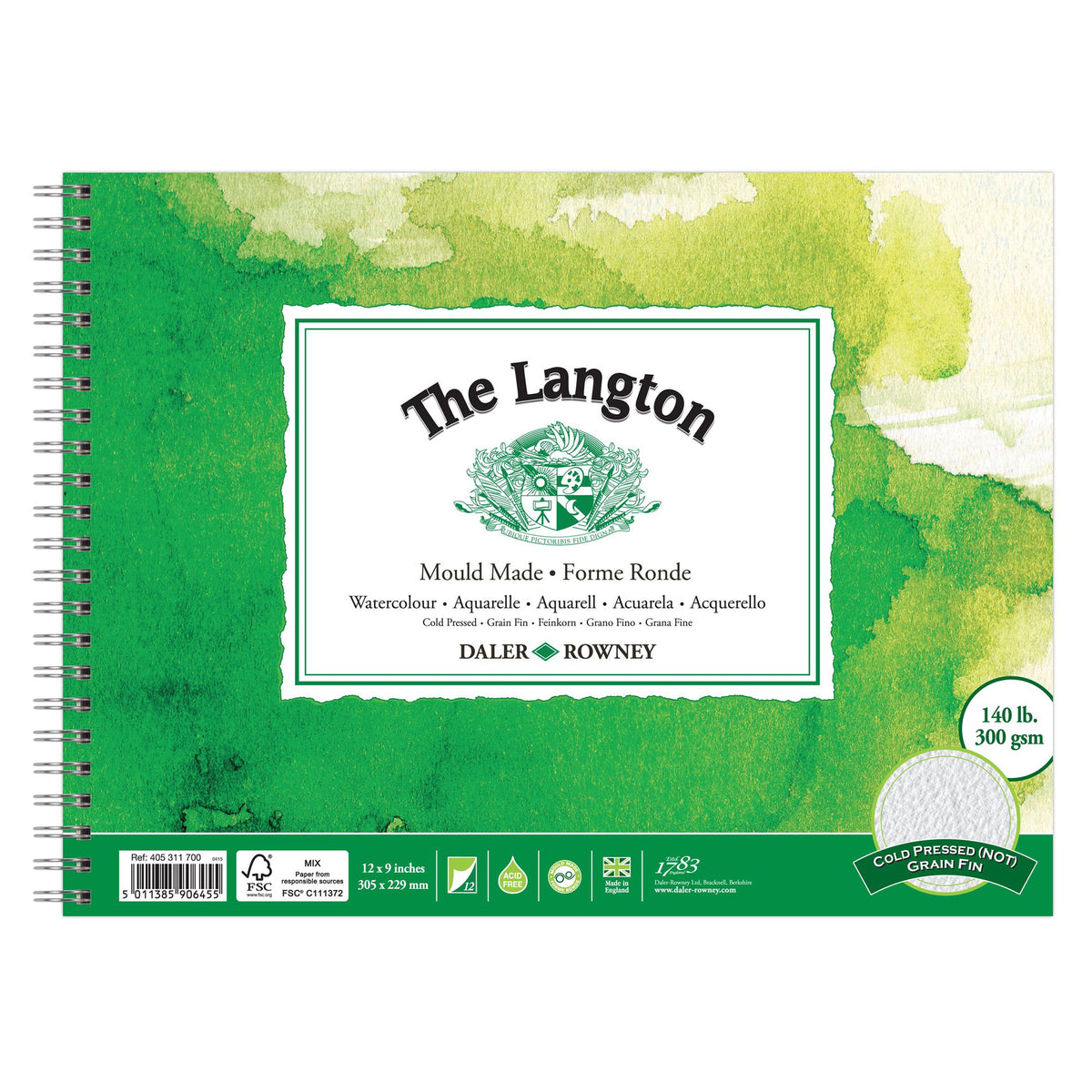 Daler-Rowney Langton Watercolour Spiral Pads (NOT Surface) - Size 12 x 9 inches