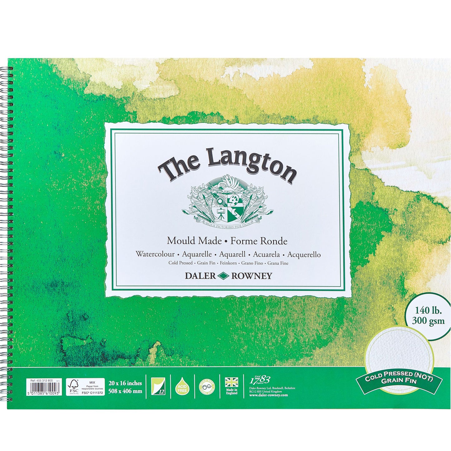 Daler-Rowney Langton Watercolour Spiral Pads (NOT Surface) - Size 20 x 16 inches