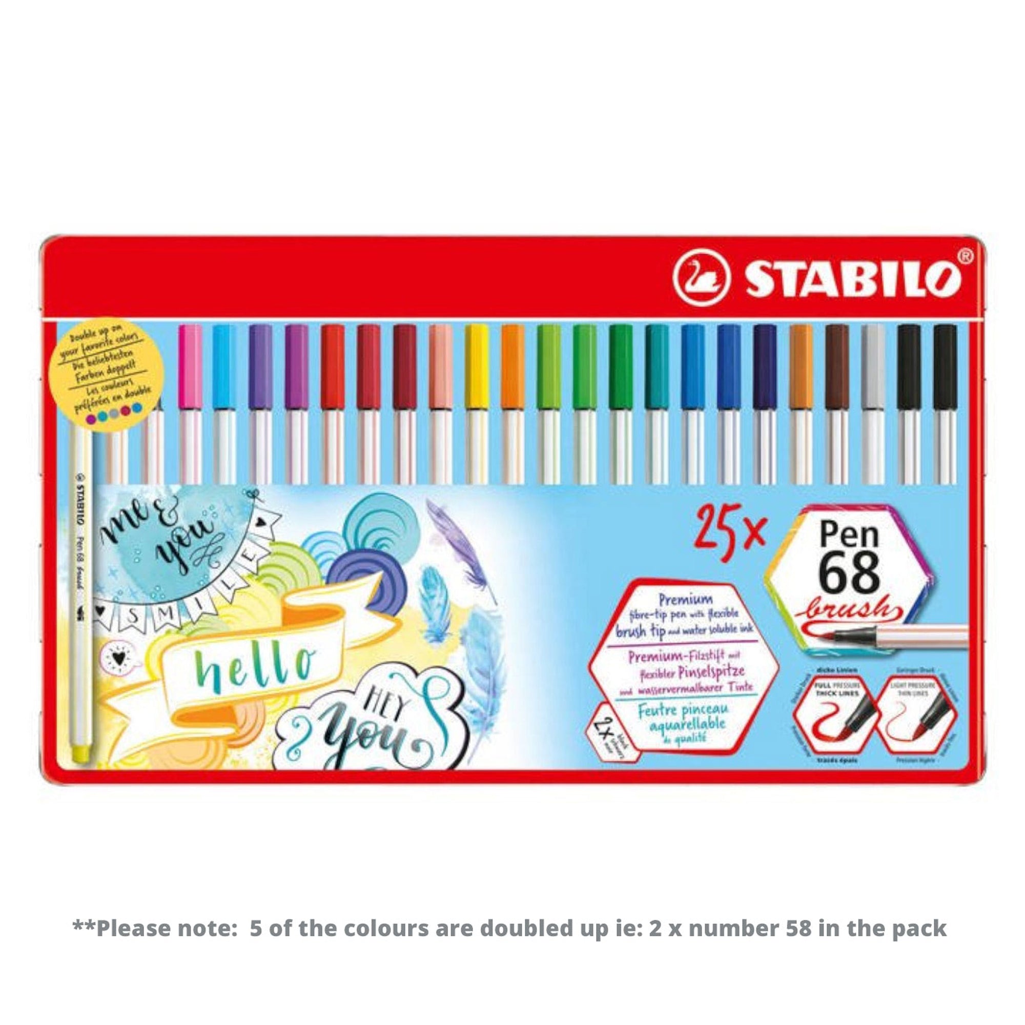 STABILO Premium Fibre-Tip Pen 68 Brush - Tin of 25