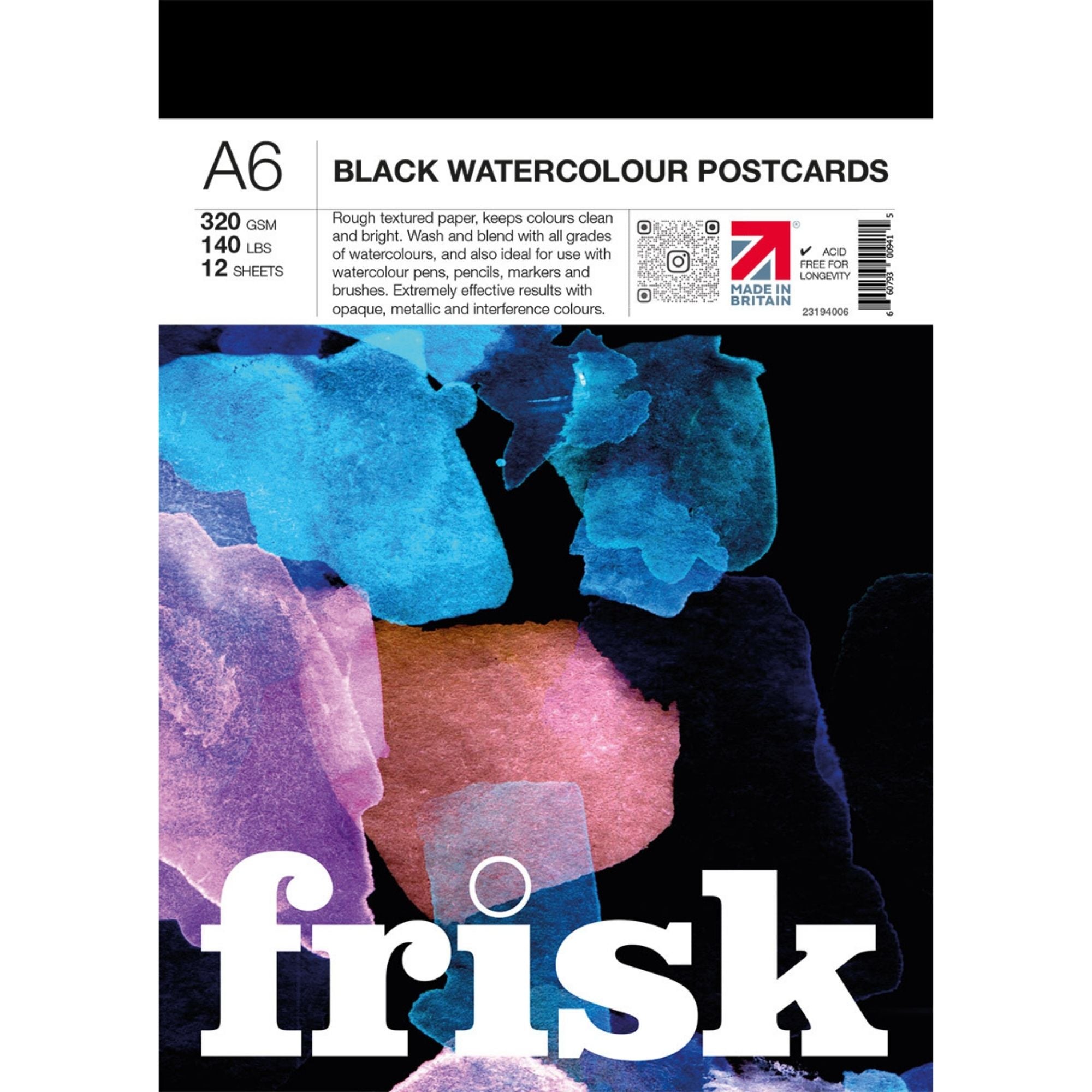 Frisk Black Watercolour Paper Pad 320gsm - 12 Sheets - A6