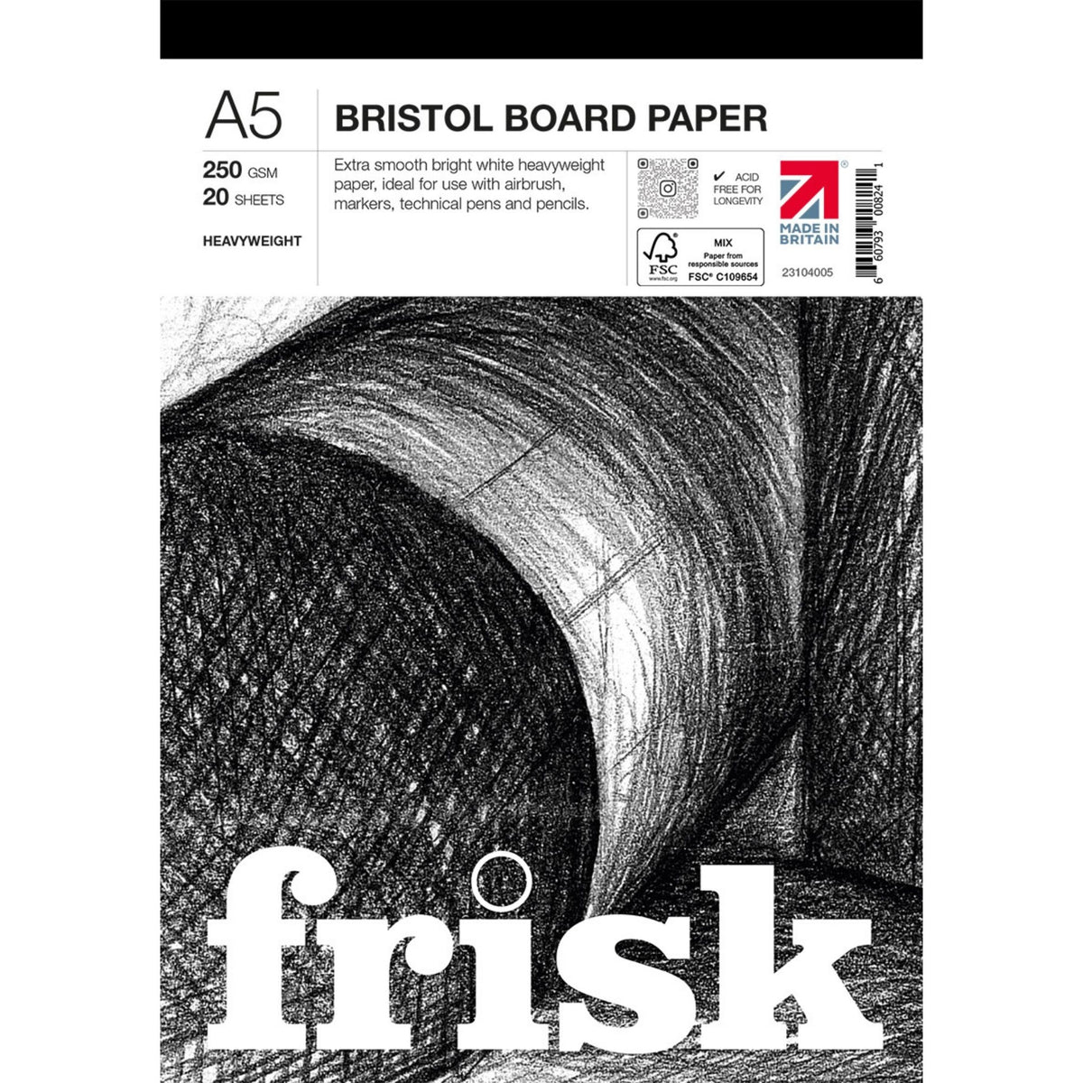 Frisk Bristol Paper Pad 250gsm - 20 Sheets - A5