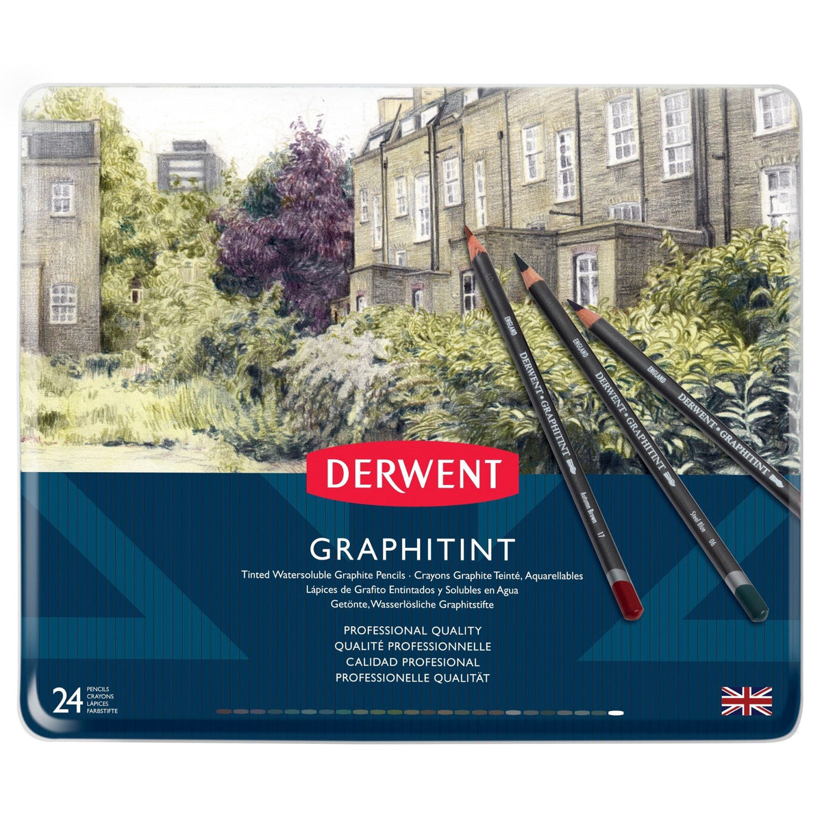 Graphitint Metal Tin of 24 Derwent Graphite Pencils