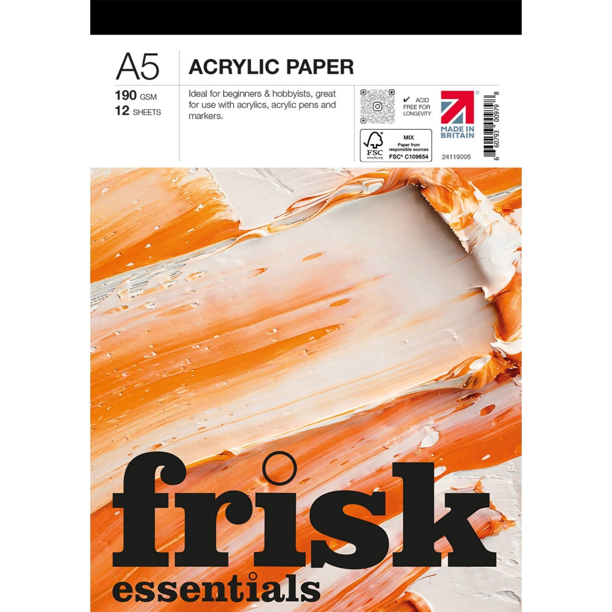 Frisk Essentials Acrylic Paper Pad - 190gsm - 12 Sheets - A5