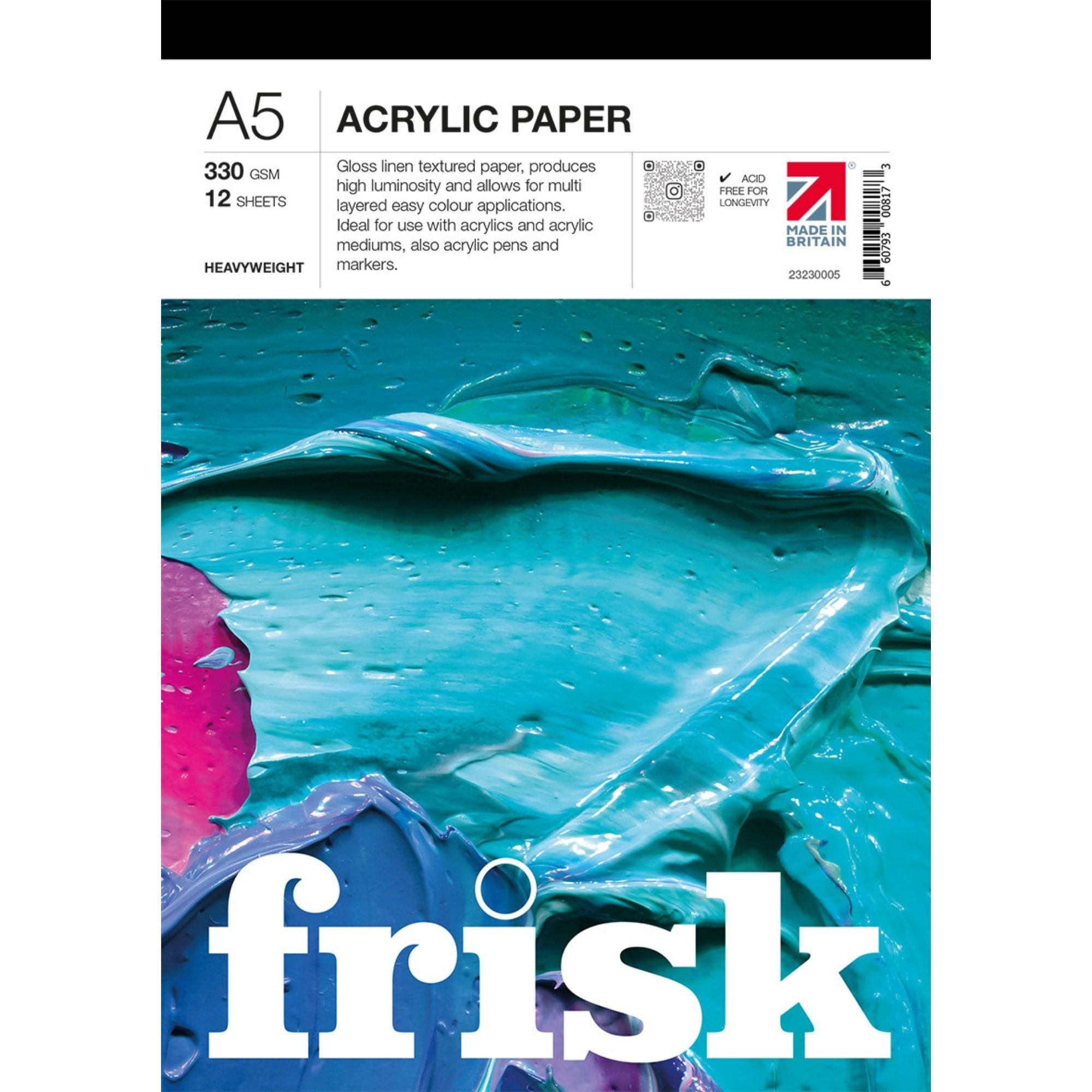 Frisk Acrylic Paper Pad 330gsm 12 Sheets - A5