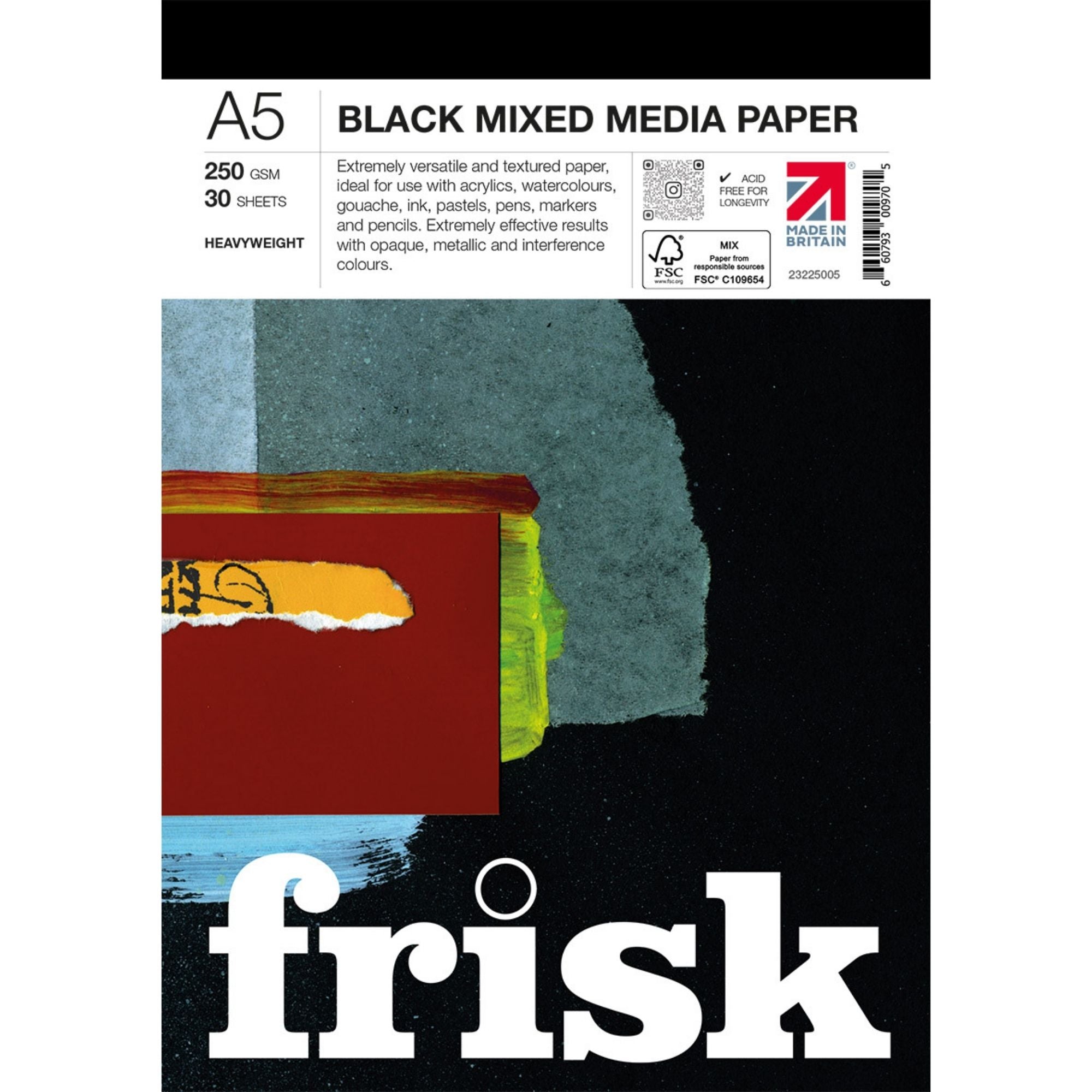 Frisk Black Mixed Media Paper Pad 250gsm - 30 Sheets - A5